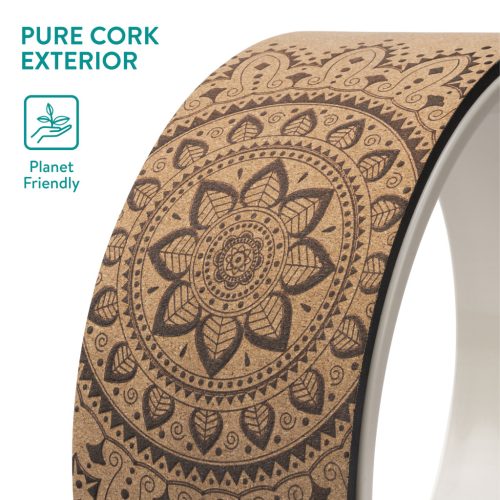 Roata yoga Navaris Cork, 33x13 cm, miez PP, exterior pluta, negru, polipropilena/pluta