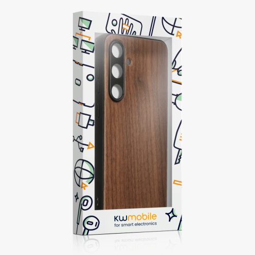 Husa Kwmobile pentru Samsung Galaxy S24 FE, Maro, Lemn/Silicon, KWM000021WK001C
