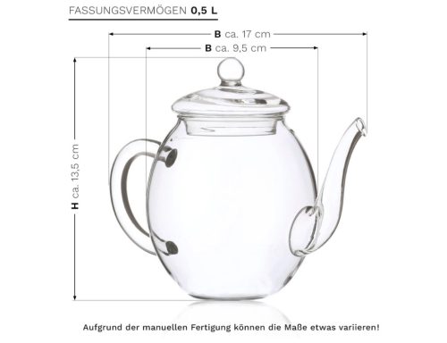 Ceainic din sticla Creano cu capac, 500 ml, rezistent la caldura, turnare fara picurare