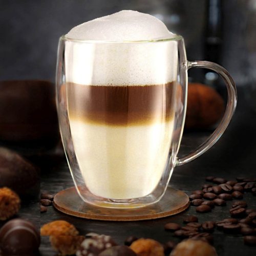 Set 4 cani termice Creano cu maner, 250 ml, sticla borosilicata, perete dublu