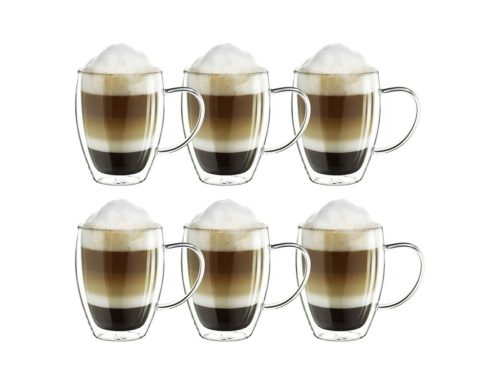 Set 6 cani termice Creano cu maner, 250 ml, sticla borosilicata, perete dublu