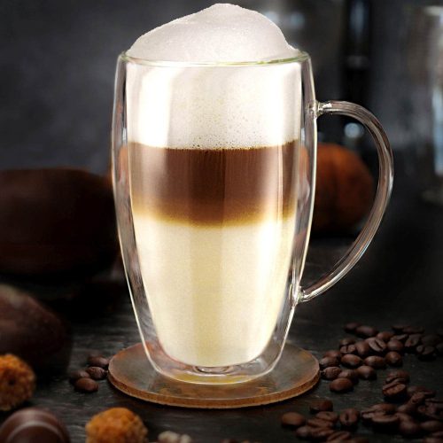 Set 6 cani termice Creano DG-SHH, 400 ml, sticla borosilicata, perete dublu, cu maner