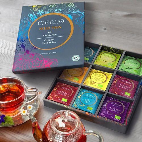 Set cadou ceai bio Creano Organic Herbal Tea, 27 plicuri piramida, 9 sortimente