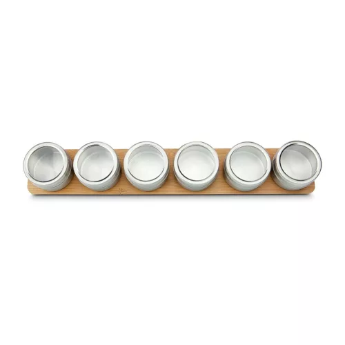 Suport magnetic condimente Rominox Gustus, bambus, recipiente inox, montare perete, 42 cm