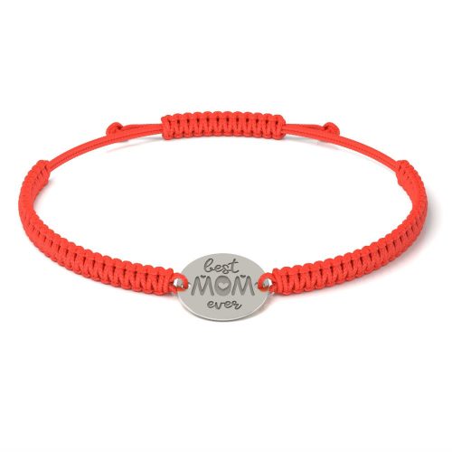 Bratara din argint cu snur impletit rosu model Best Mom