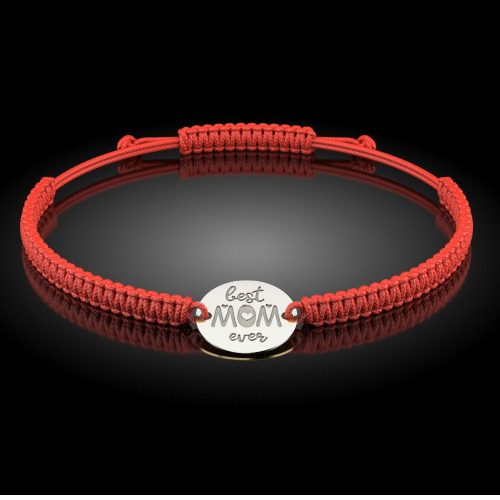 Bratara din argint cu snur impletit rosu model Best Mom